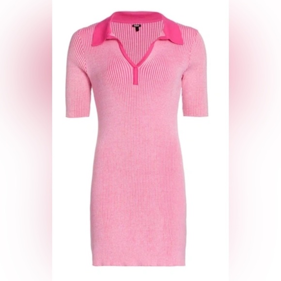 Monrow Polo Sweater Dress Bubble Gum size large NWT - Picture 4 of 4